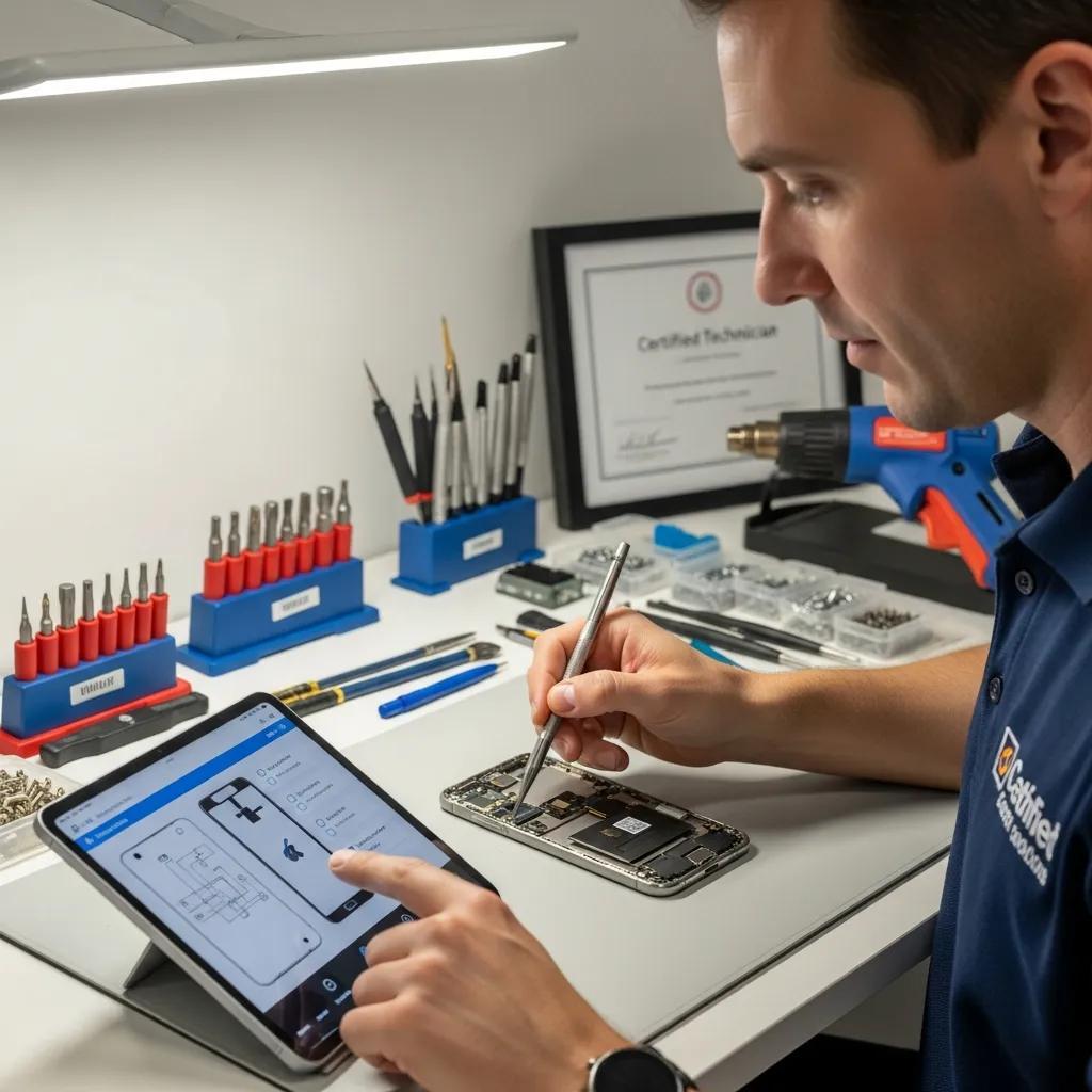 Local phone repair expert conducting a diagnostic assessment on a smartphone
