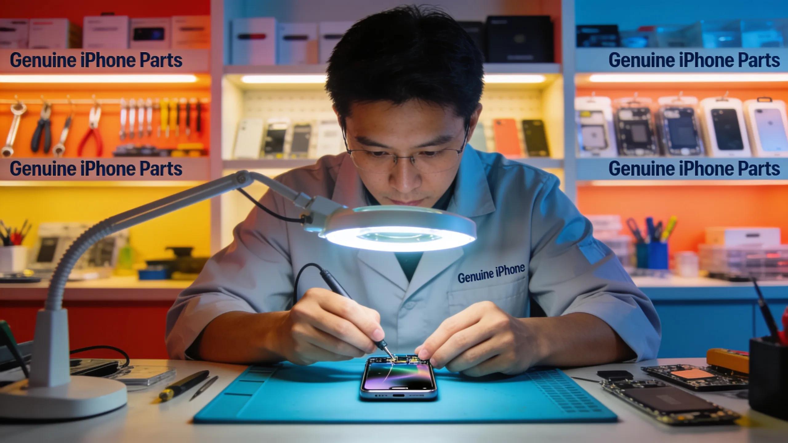 Phone Repair Nerds technician repairing iPhone screen with genuine iPhone parts in Humble, TX.