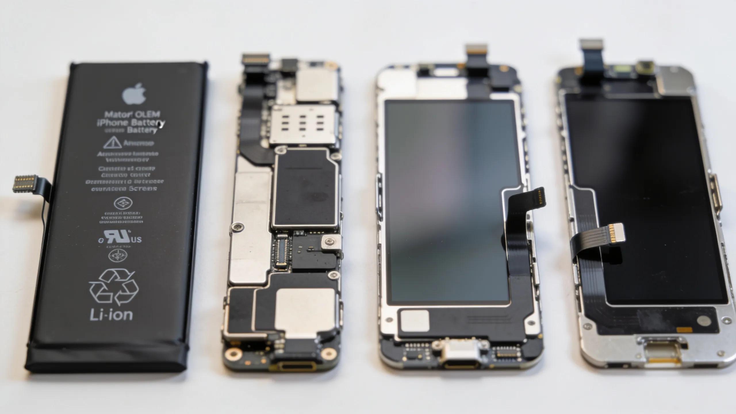 Close-up of genuine Apple iPhone parts, emphasizing quality and reliability for repairs
