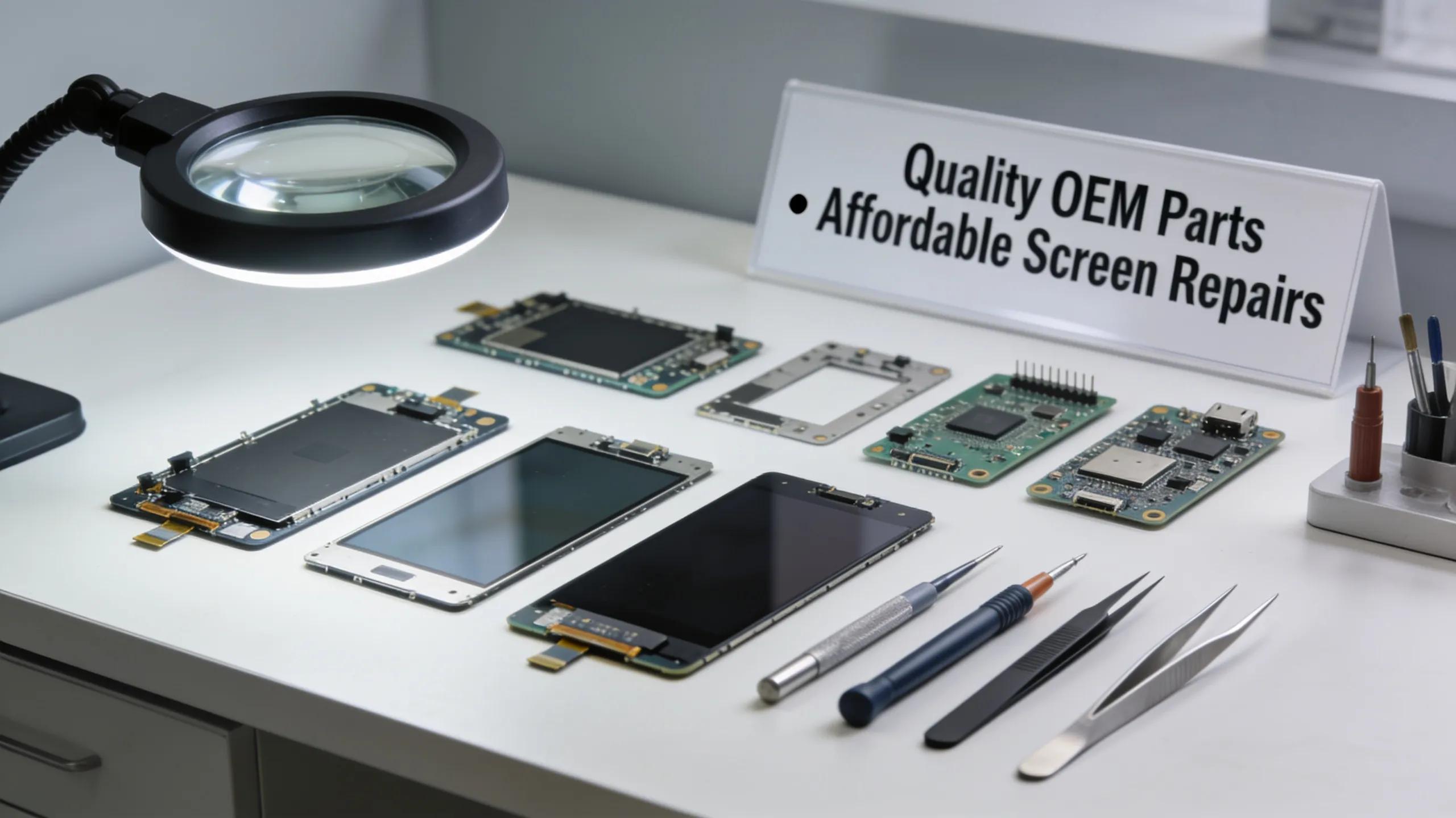 Organized repair technician workspace highlighting affordability and quality