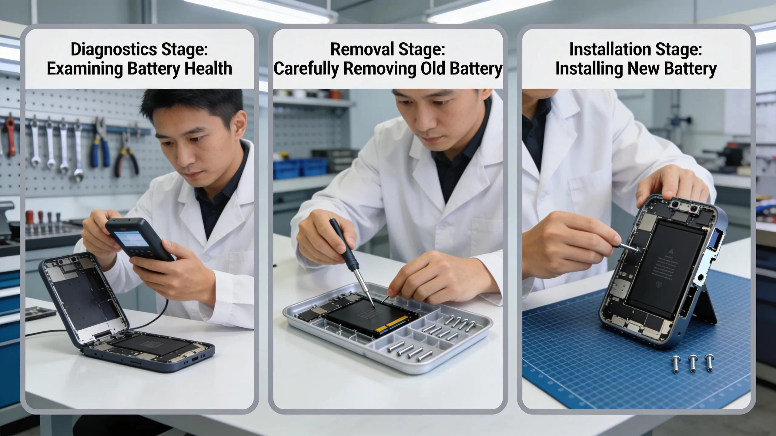 Step-by-step battery replacement process for Samsung Galaxy devices showcasing expert repair techniques