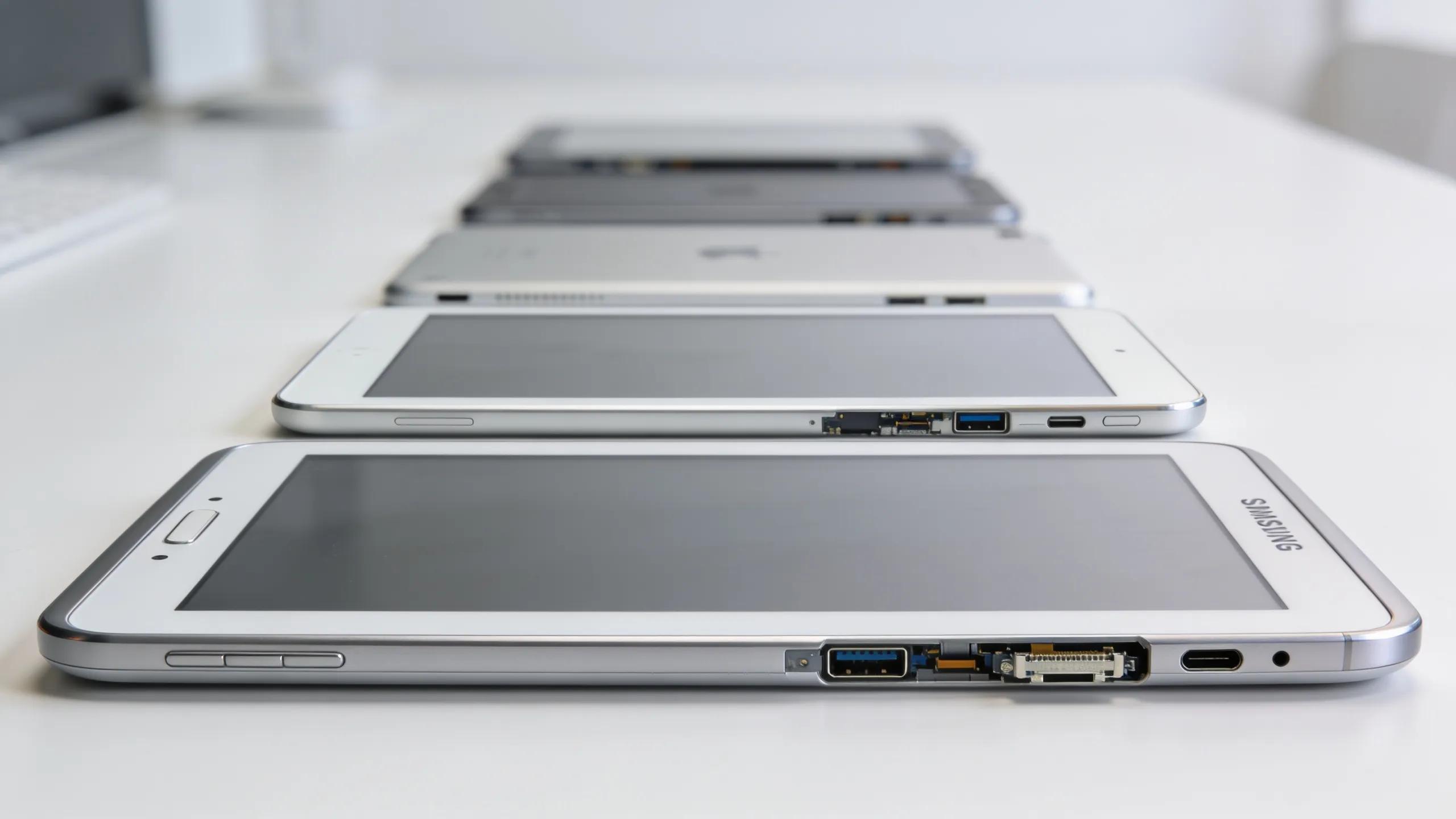 Tablets displayed on a desk, representing pricing options for electronic repairs