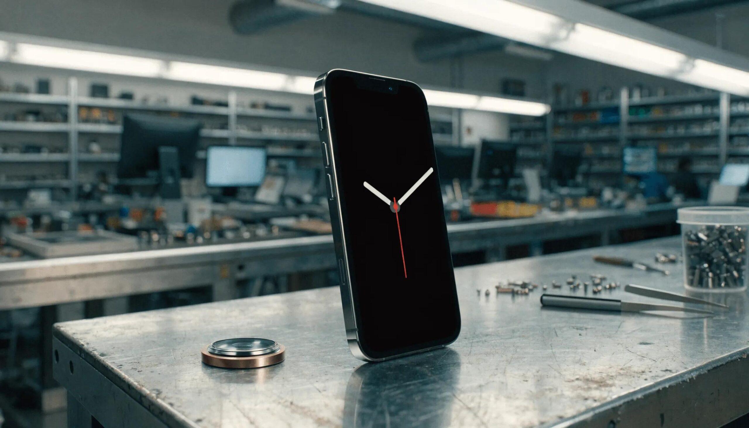 iPhone 15 Pro Max with a clock symbolizing quick repair service availability