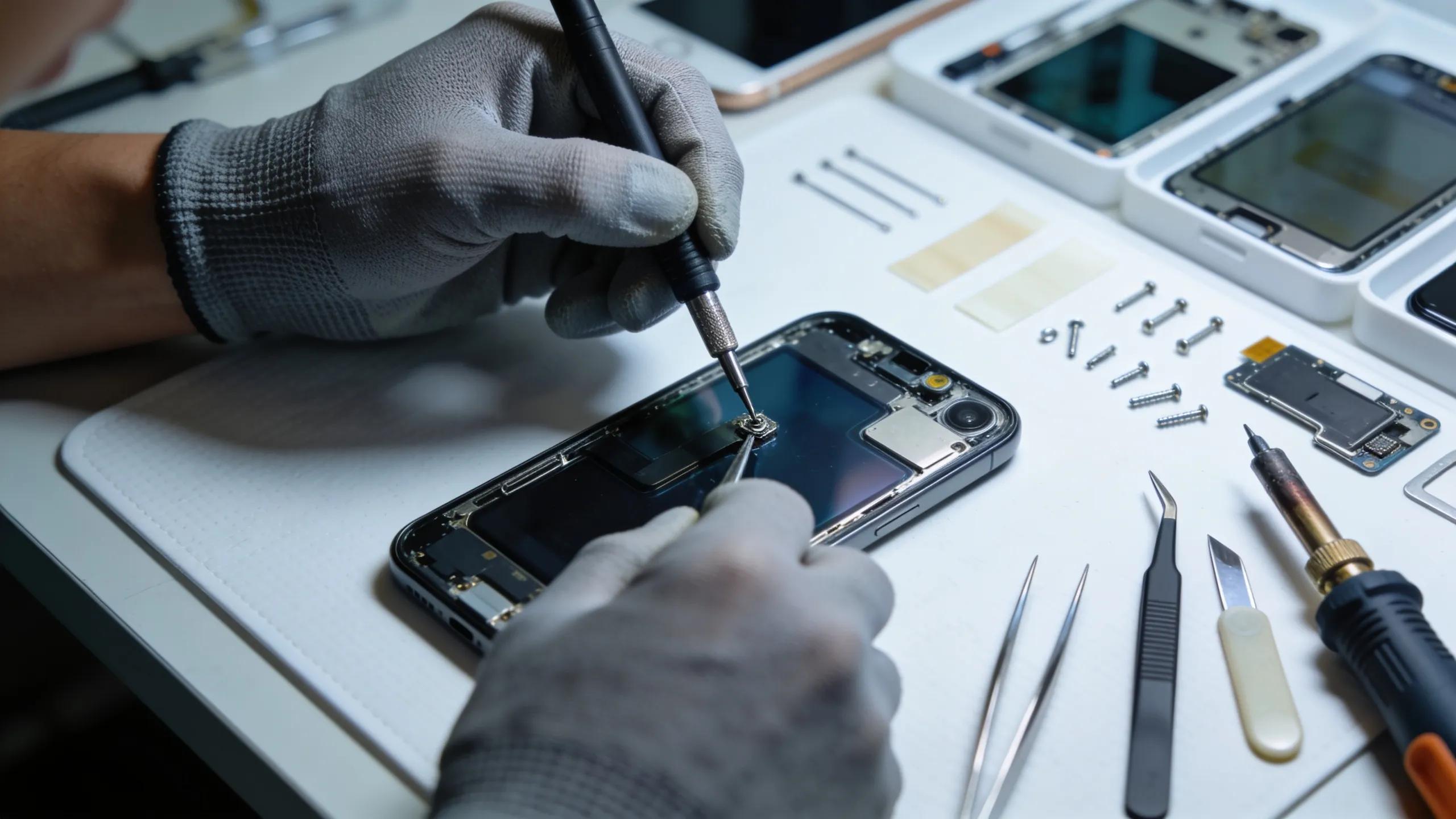 Technician performing a same-day phone screen repair in a professional environment