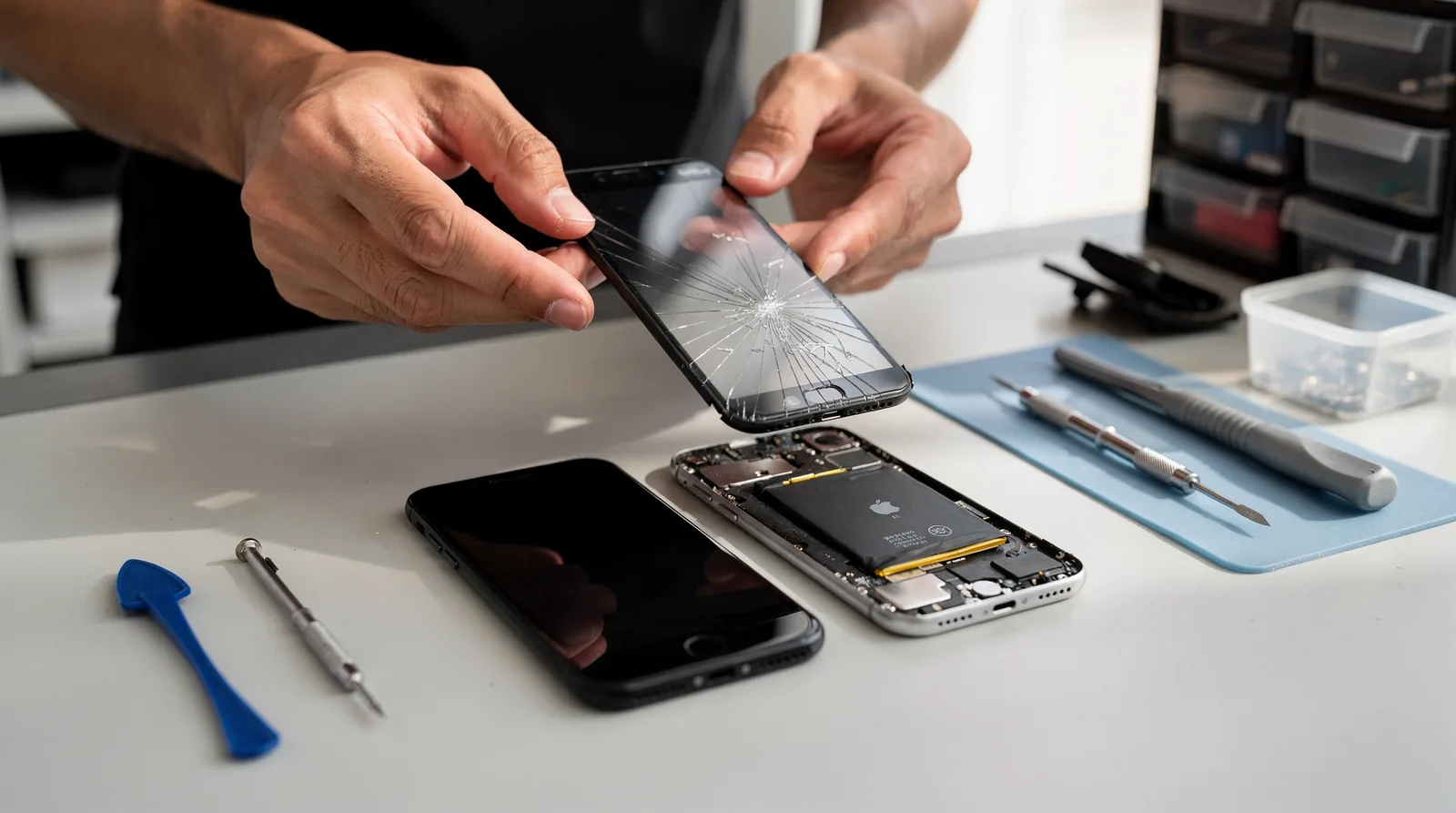 Drop-off-to-return turnaround defines this service model: customers hand over a damaged device and pick up